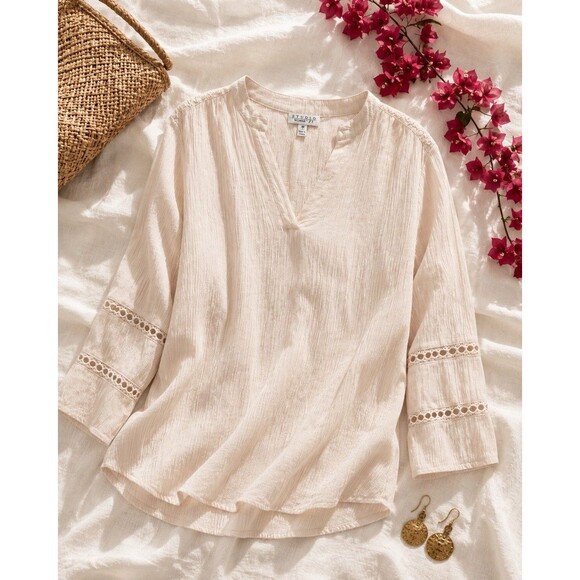 Studio Woman Tops - Studio Woman 2X Cream Boho Lace Crochet Tunic Top